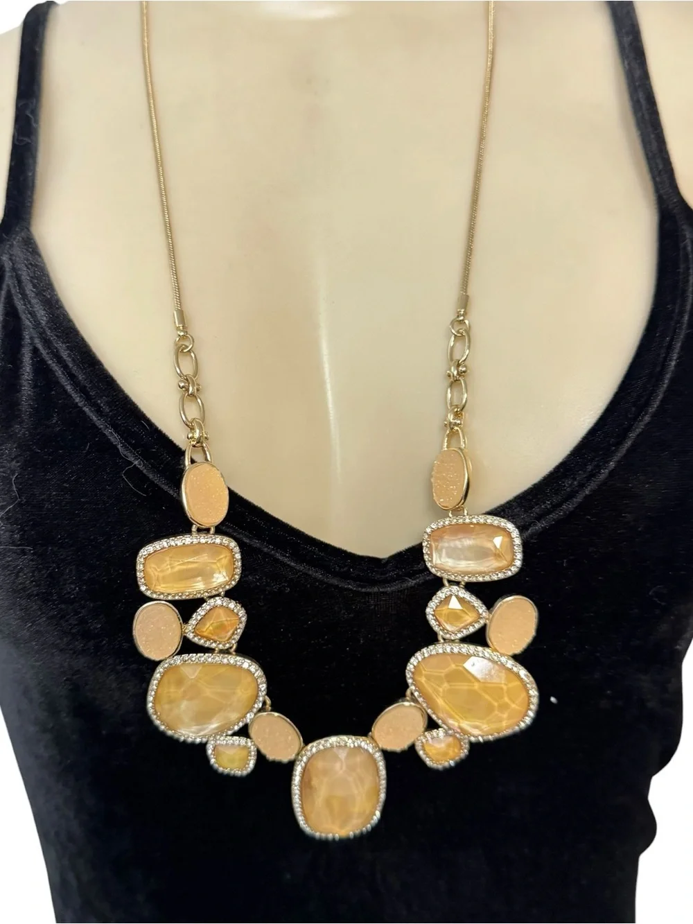Gold-Tone Statement Adjustable Necklace‎ with Champagne Resin Stones